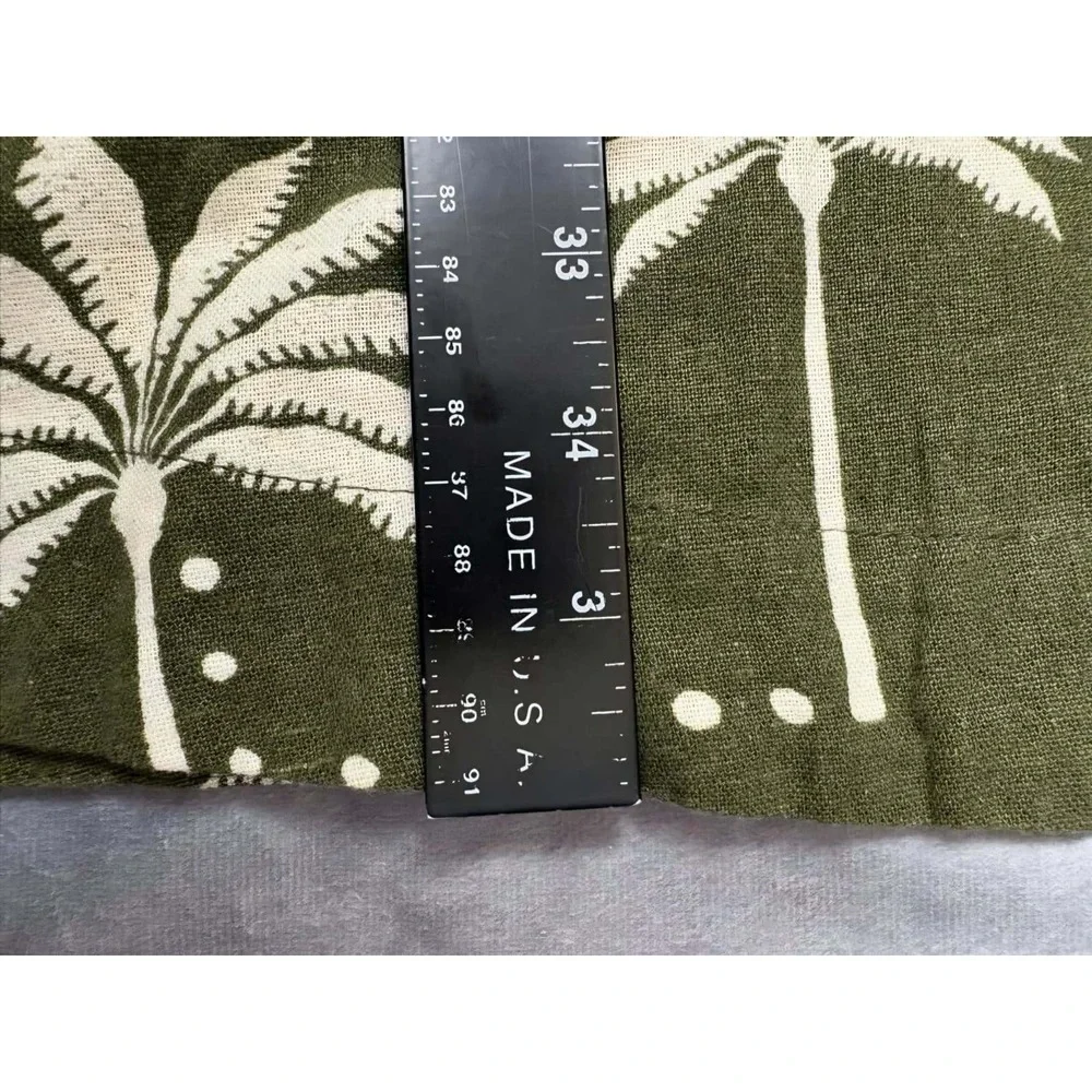 Tahari Olive Green Linen Blend Palm Tree Print Belted Shirt Dress Large NWT